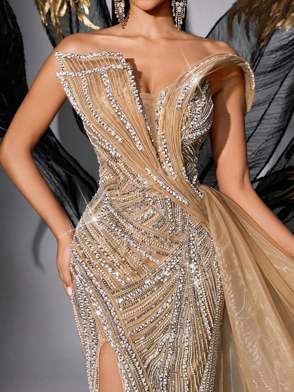 Robe de soirée formelle en sequins et perles de luxe